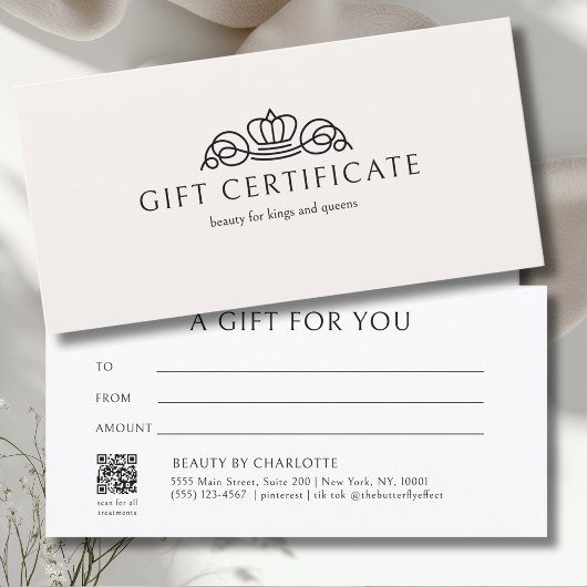 Carte Elegant Crown Salon Beige Gift Certificate