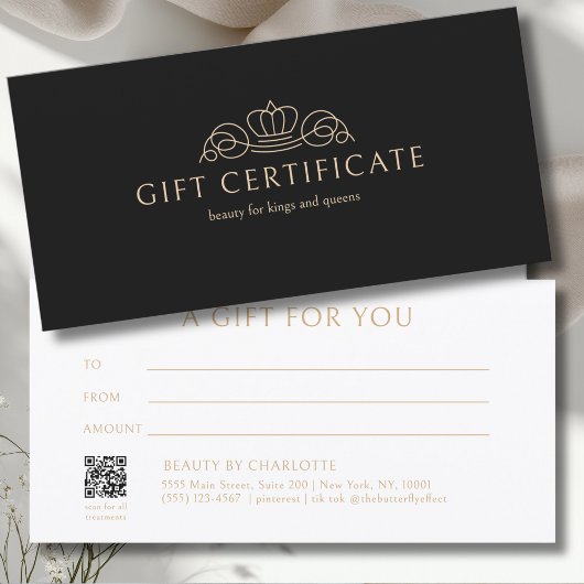 Carte Elegant Crown Salon Black Beige Gift Certificate