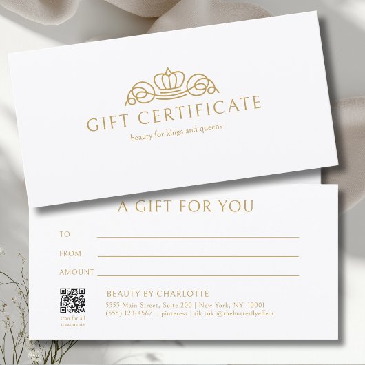 Carte Elegant Crown Salon White Gift Certificate