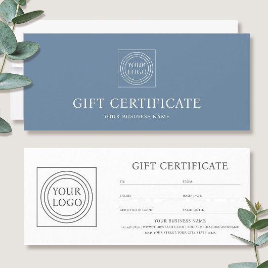 Carte Elegant Custom Logo Blue Gift Certificate Voucher