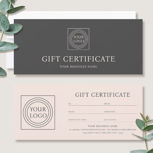 Carte Elegant Custom Logo Gift Certificate Pink Gray