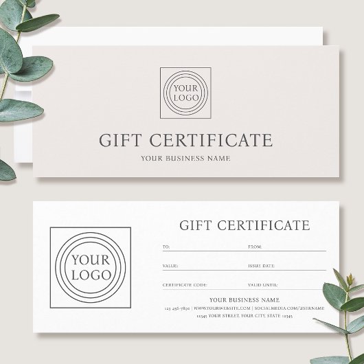 Carte Elegant Custom Logo Gift Certificate Voucher