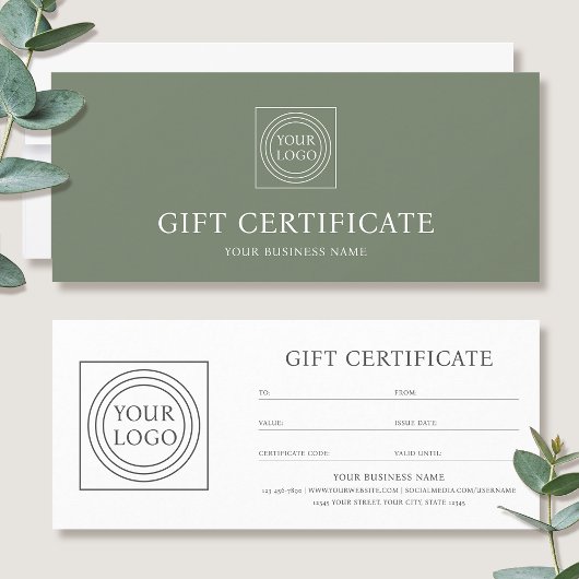 Carte Elegant Custom Logo Green Gift Certificate Voucher