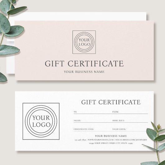 Carte Elegant Custom Logo Pink Gift Certificate Voucher