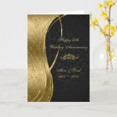 Carte Élégant Damas Noir & Or (Fleur jaune)