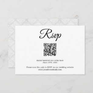 Carte Elegant Damask RSVP QR Code Mariage Card