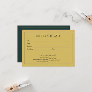 Carte Élégant Dark Green Business Logo Certificat cadeau