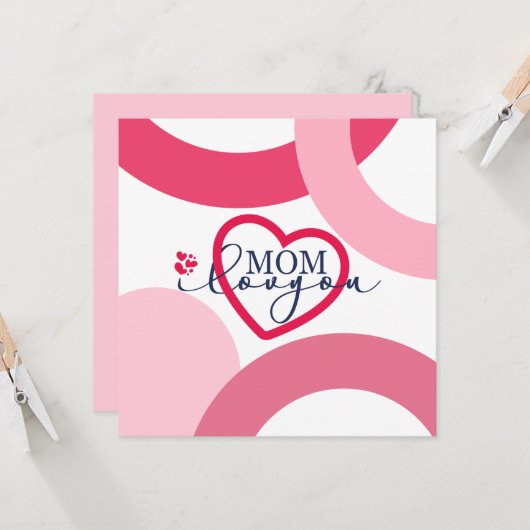Carte Elegant design texte Maman I Love You With Heart (Devant/Arrière en situation)