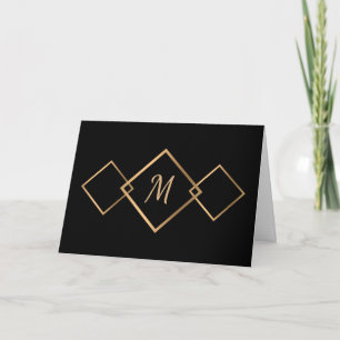 Carte Élégant Diamants d'or noir Monogramme personnalisé