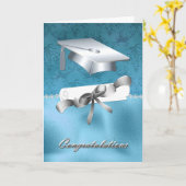 Carte Elégant diplôme Aqua et Silver (Fleur jaune)