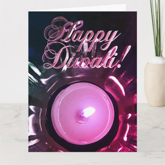 Carte Élégant Diwali rouge rose éclaire la lumière des b (Devant)