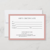 Carte Elegant Dusty Rose Business Gift Certificate Logo (Devant)