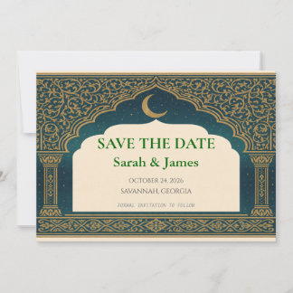 Carte Elegant Emerald and Gold Arch Save the Date 