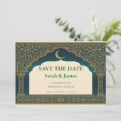 Carte Elegant Emerald and Gold Arch Save the Date  (Debout devant)