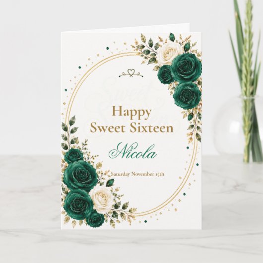 Carte Élégant Émeraude Sweet 16 (Devant)