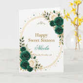 Carte Élégant Émeraude Sweet 16 (Fleur jaune)