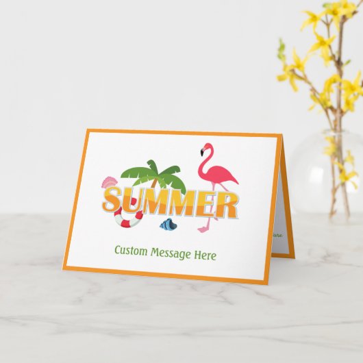 Carte Elégant été rose Flamant rose Palm Tree Salutation (Fleur jaune)