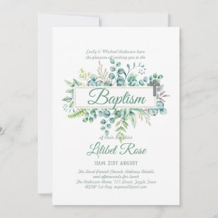 Carte Elégant Eucalyptus Baptême Baptême Vert Christenin