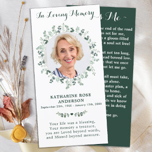 Carte Elégant Eucalyptus Memorial Photo Prière funéraire