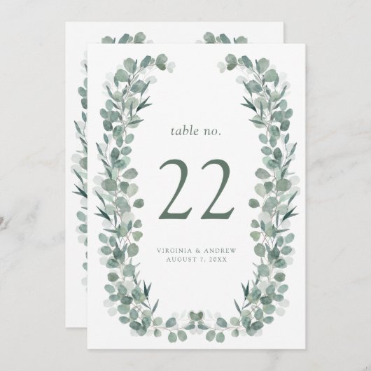 Carte Elégant Eucalyptus Numéros de tableau (Devant / Derrière)