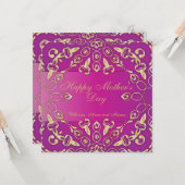 Carte Elégant Fancy Gold et Magenta Joyeuse fête des mèr (Devant/Arrière en situation)