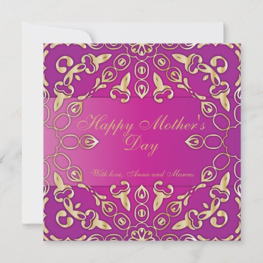 Carte Elégant Fancy Gold et Magenta Joyeuse fête des mèr (Devant)