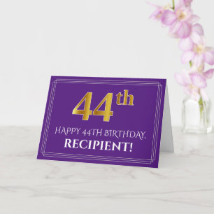 Carte Élégant Faux Aspect Or 44e Anniversaire, Nom; Viol