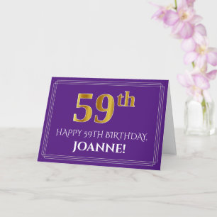 Carte Élégant Faux Aspect Or 59e Anniversaire, Nom; Viol