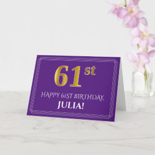 Carte Élégant Faux Aspect Or 61e Anniversaire, Nom; Viol