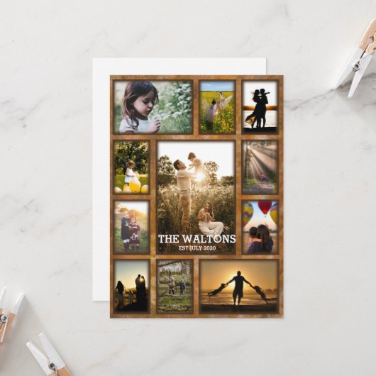 Carte Elégant Faux Bronze Cadre Famille Photo Collage (Devant/Arrière en situation)