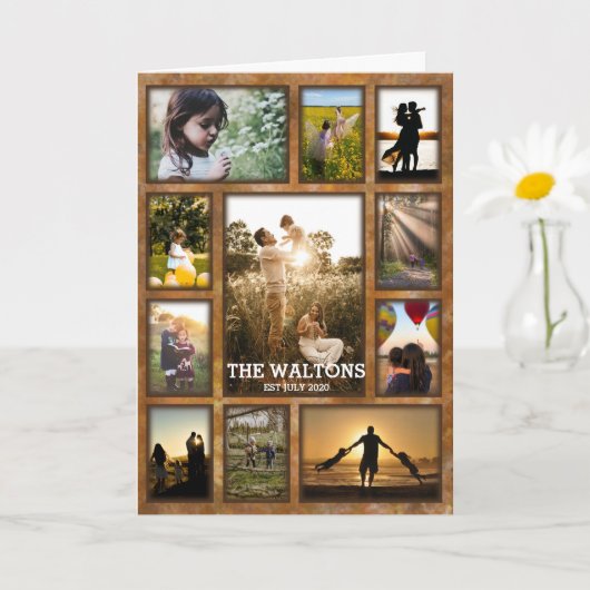 Carte Elégant Faux BronzeFrame Family Photo Collage (Petite plante)