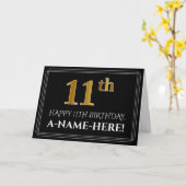 Carte Elégant Faux Gold Look "11ème" Anniversaire + Nom (Fleur jaune)