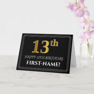 Carte Elégant Faux Gold Look "13e" Anniversaire + Nom