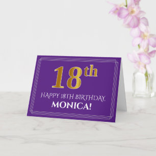 Carte Elégant Faux Gold Look 18e anniversaire, nom; viol