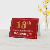 Carte Elégant Faux Gold Look "18ème" Anniversaire, Nom ( (Fleur jaune)