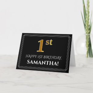 Carte Elégant Faux Gold Look "1er" Anniversaire + Nom