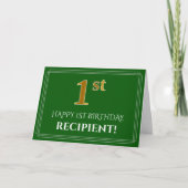 Carte Elégant Faux Gold Look 1er Anniversaire, Nom (Vert (Devant)