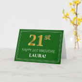 Carte Elégant Faux Gold Look 21e anniversaire, nom (vert (Fleur jaune)