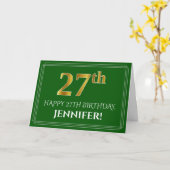 Carte Elégant Faux Gold Look 27e anniversaire, nom (vert (Fleur jaune)