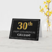 Carte Elégant Faux Gold Look "30e" Anniversaire + Nom (Fleur jaune)