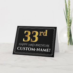 Carte Elégant Faux Gold Look "33ème" Anniversaire + Nom