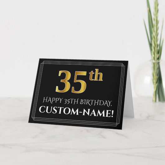 Carte Elégant Faux Gold Look "35e" Anniversaire + Nom (Devant)