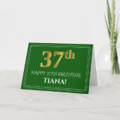 Carte Elégant Faux Gold Look 37e anniversaire, nom (vert (Devant)