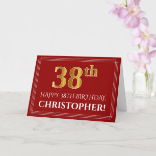 Carte Elégant Faux Gold Look "38ème" Anniversaire, Nom (