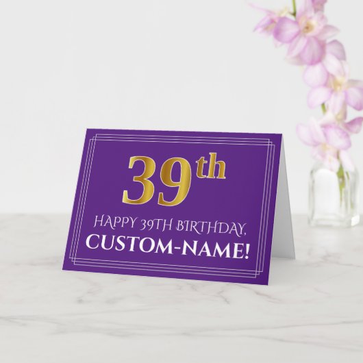 Carte Elégant Faux Gold Look 39e anniversaire, nom; viol (Orchidée)