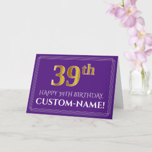 Carte Elégant Faux Gold Look 39e anniversaire, nom; viol
