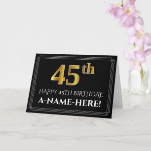 Carte Elégant Faux Gold Look "45ème" Anniversaire + Nom
