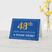 Carte Elégant Faux Gold Look 48e anniversaire, nom (bleu (Fleur jaune)