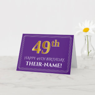 Carte Elégant Faux Gold Look 49e anniversaire, nom; viol