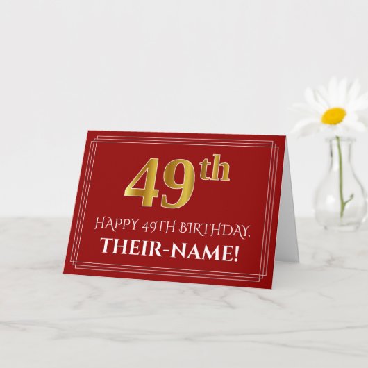 Carte Elégant Faux Gold Look "49ème" Anniversaire, Nom ( (Petite plante)